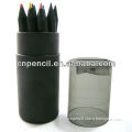 3.5\'\'color lead black wooden pencil with paper Barrel packing and sharpener cover.black basswood.